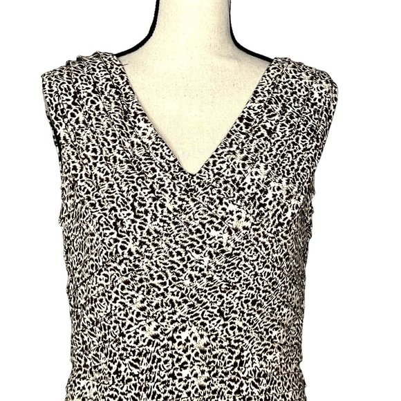 Adrianna Papell Tan Black Print Sleeveless V-Neck Tiered Knee Length Dress Sz 14 - Picture 2 of 9